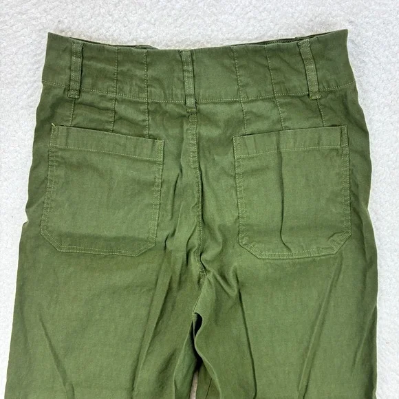 Maeve Colette Pants Women's 31 Green Linen Blend Crop Wide Leg Casual Chic - Picture 14 of 15
